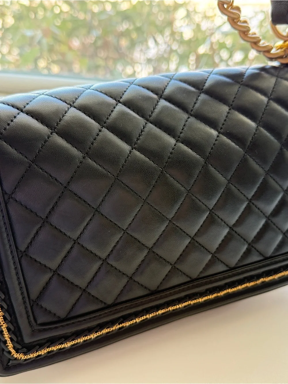 CHANEL Boy Small Black Lambskin Quilted Gold Hardware Chain Shoulder Bag